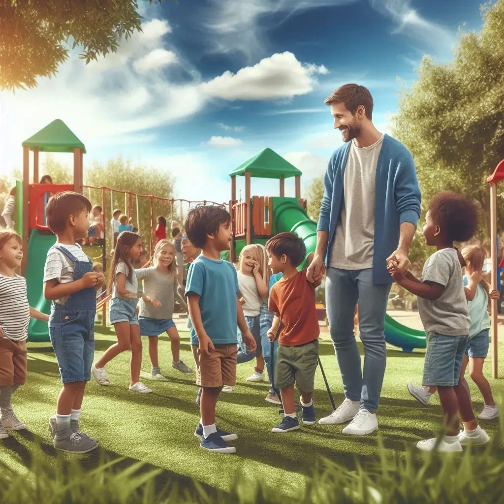 male guardian with children in the park