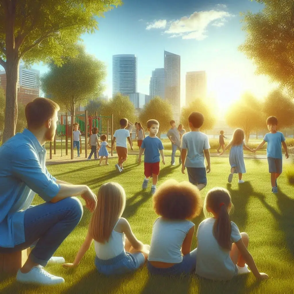 male guardian with children in the park